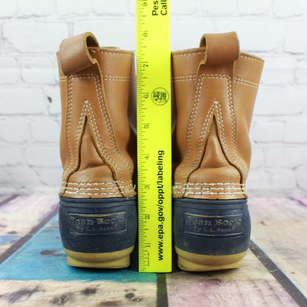 LL Bean Unlined Brown Leather Blue Rubber Duck Bean Boots Size 7 M - Picture 7 of 9